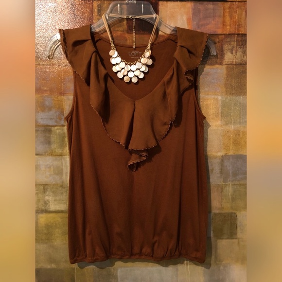 ANN TAYLOR LOFT Sleeveless Top W/ Ruffle Neckline - Picture 6 of 7